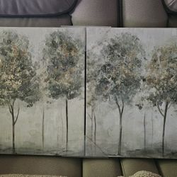 Fine Art Canvas Hand Embellished Landscape I Canvas Wall Set Decor for Any Room 32×16×1.5 - New