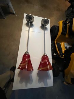 Pendant Lights with Red Art Glass Shades – Set of 2