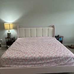 Pink king size bed frame and Casper 12 inch hybrid cooling mattress