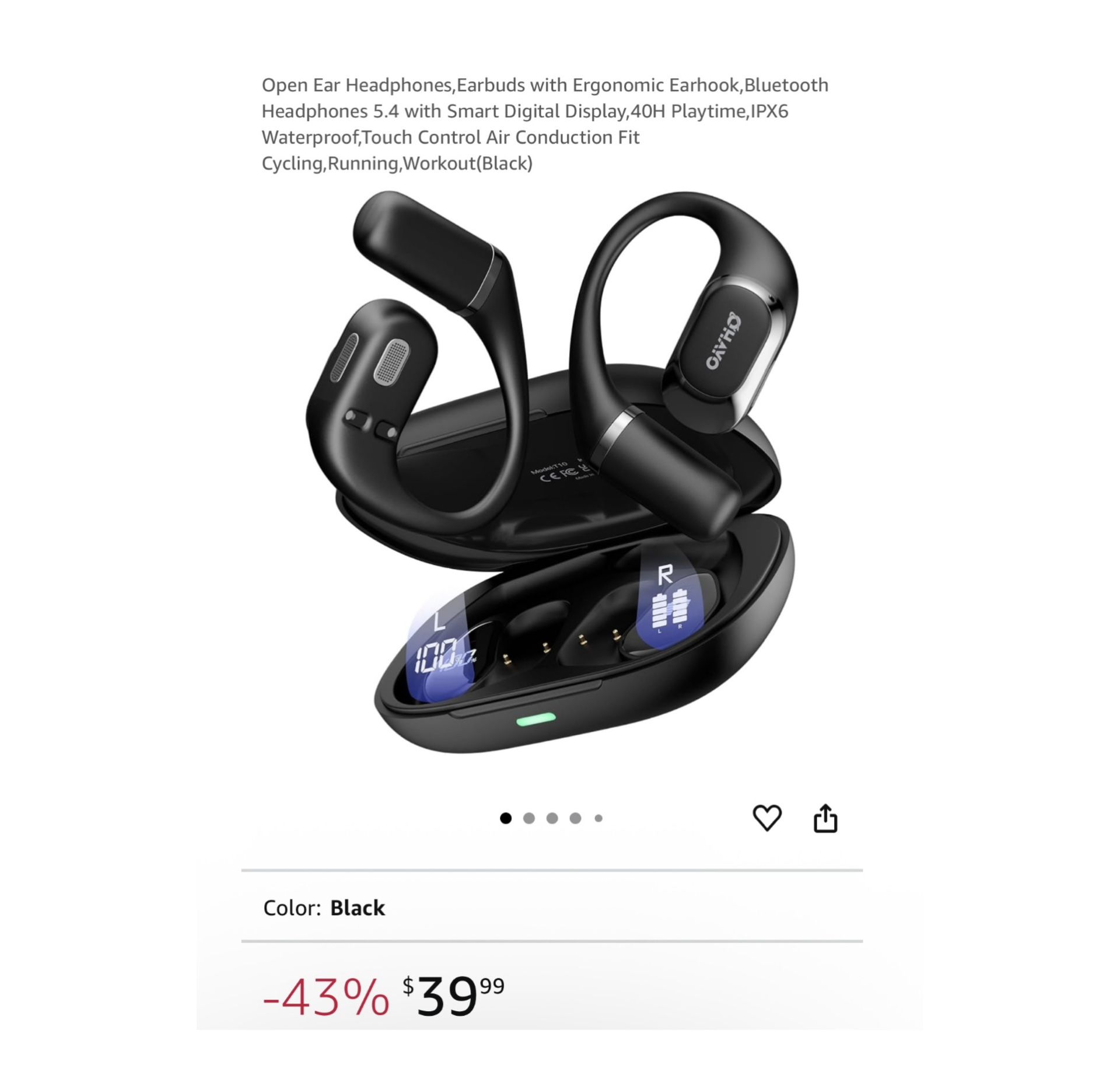 Brand new Open Ear Headphones,Earbuds with Ergonomic Earhook,Bluetooth Headphones 5.4 with Smart Digital Display,40H Playtime,IPX6 Waterproof,Touch Co