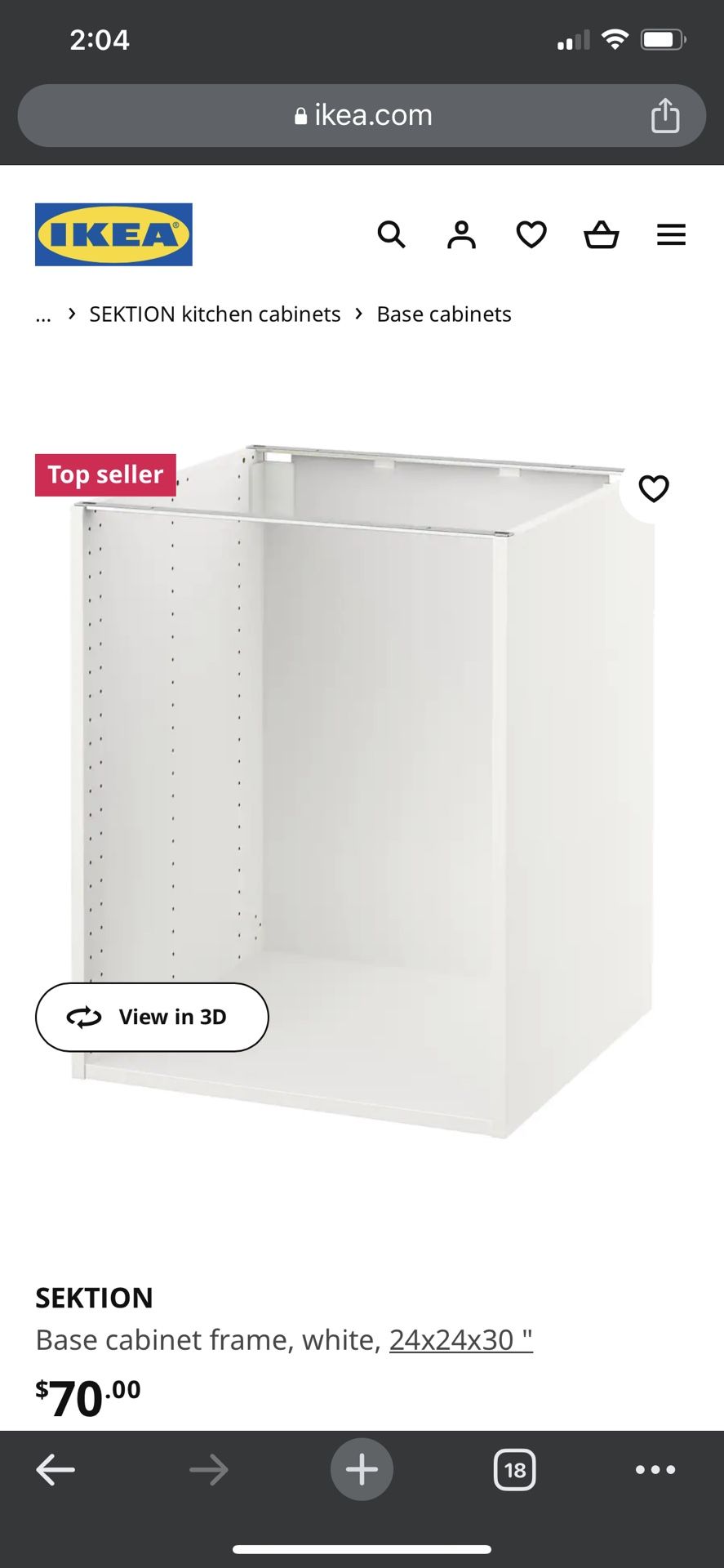 SEKTION Base cabinet frame, white, 24x24x30 "