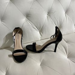 Merozzi Black Leather Strappy Open Toe Heels Pumps Size 8.5