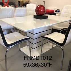 New White Glass Top Table /white-black Glossy Base