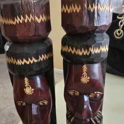 TRIBAL TIKI TORCH WOODEN CANDLE HOLDERS 