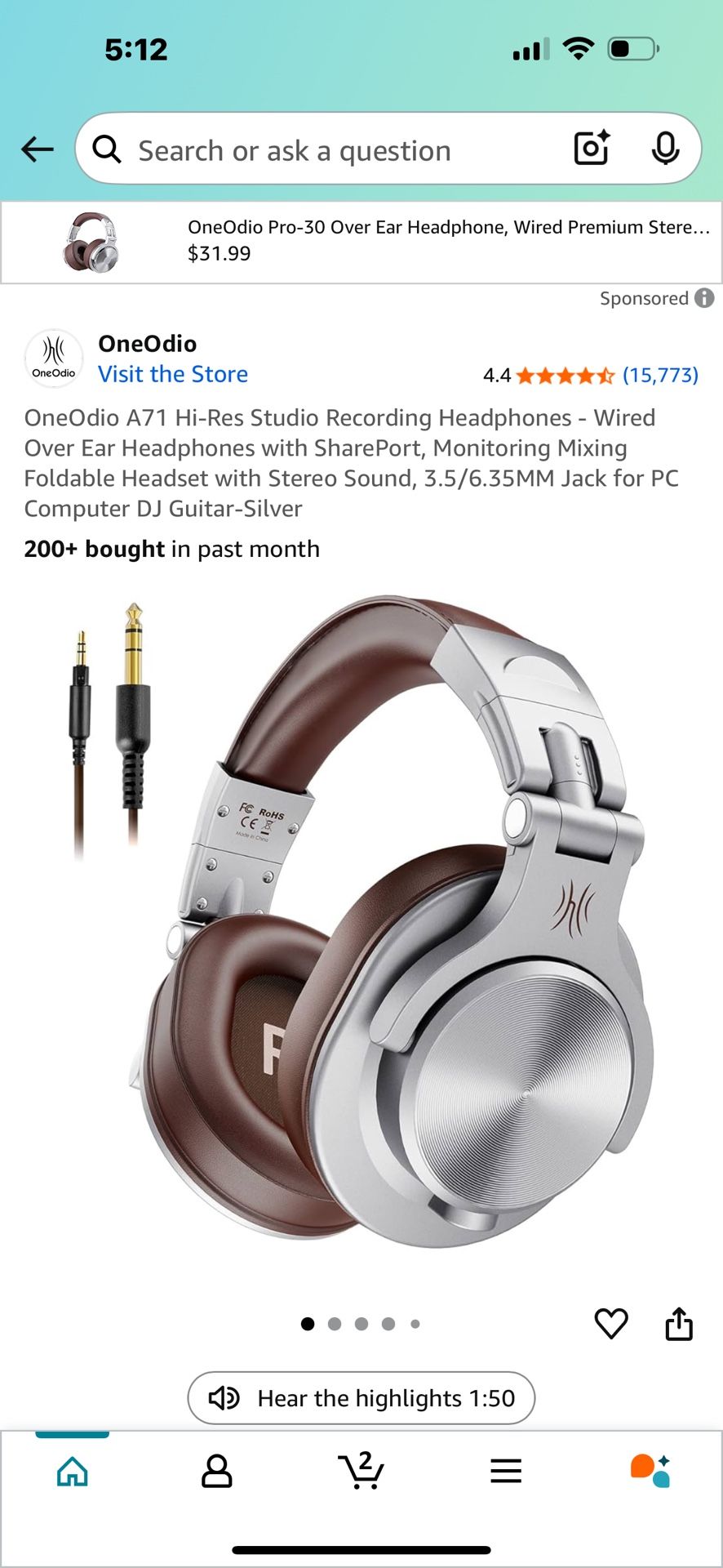 OneOdio A71 Hi-Res Studio Recording Headphones - Wired Over Ear Headphones with SharePort, Monitoring Mixing Foldable Headset with Stereo Sound, 3.5/6