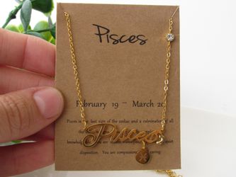 12 Constellation Zodiac Old English Letter Sign Pendant Necklace Astrology, Pisces