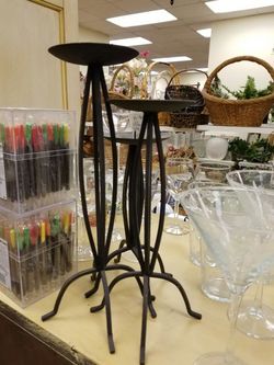 Set of 3 assorted sized black iron candle holders