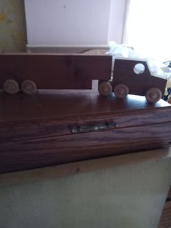 Antique, Handmade Wooden Long Truck. NO Child Can Be Hurt With This Toy.  Set Of 2