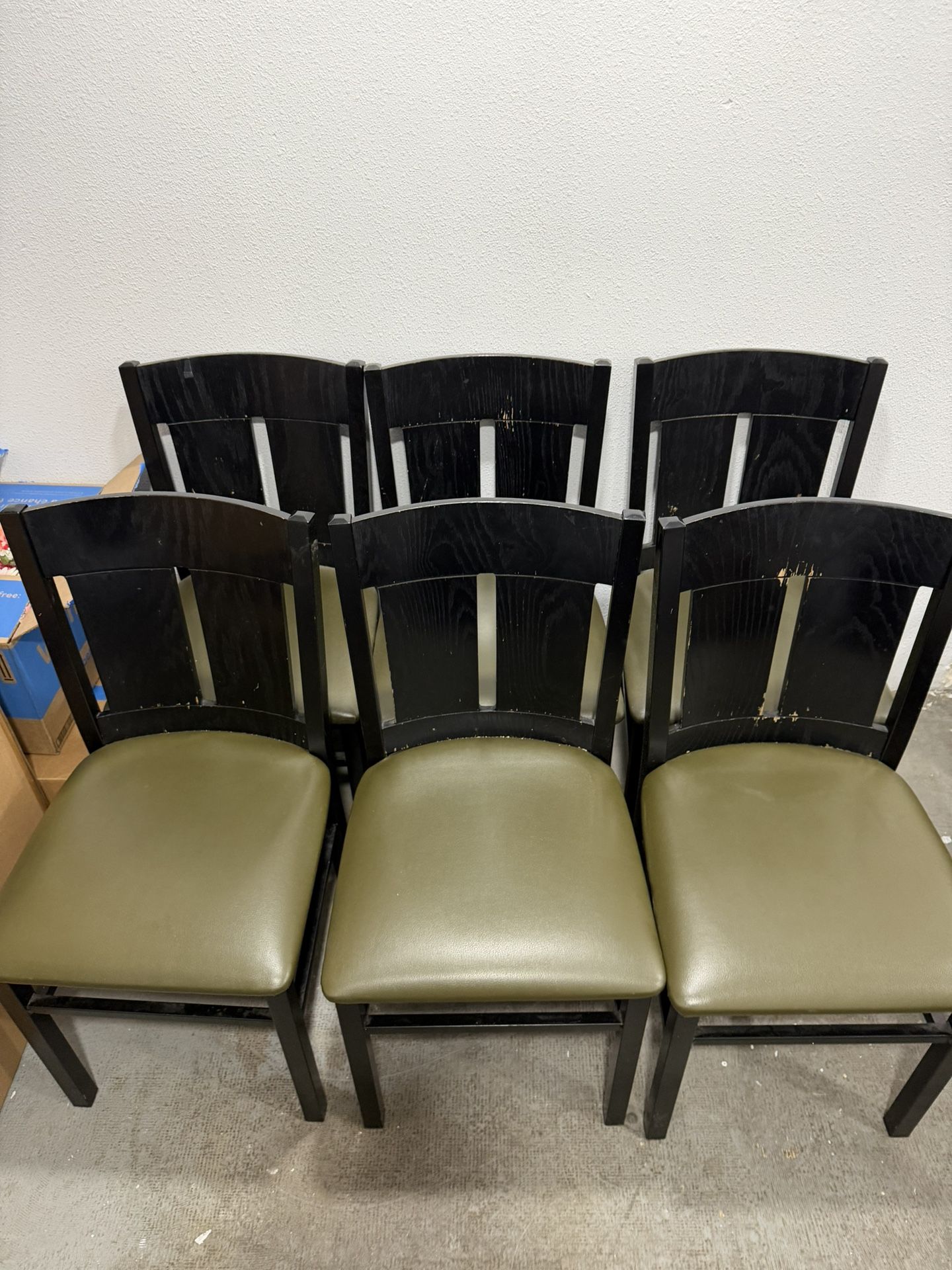 6 Chairs Metal/Wood Frame With Green Faux Leather