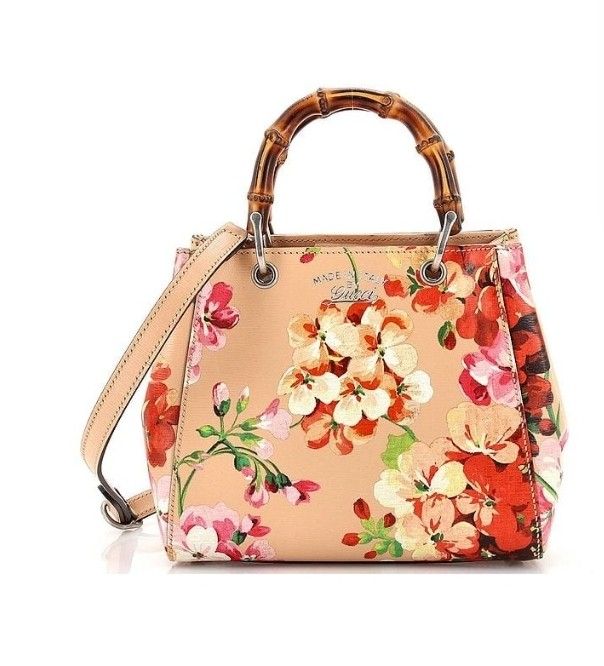 Gucci Bamboo shm tote blooms print leather mini