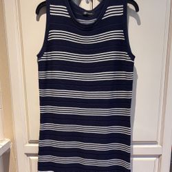 Pretty Garden Sleeveless Sweater Dress Size L dark blue and white stripes