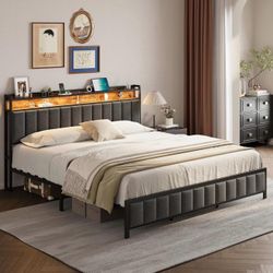 King Bed Frame with Charging Headboard