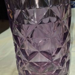 The Yankee Candle Company Heavy Large Purple Hued Diamond Patterned Glass Candle Holder, 7 3/4 Inch Tall X 5 1/4 Inch Diameter A63H003