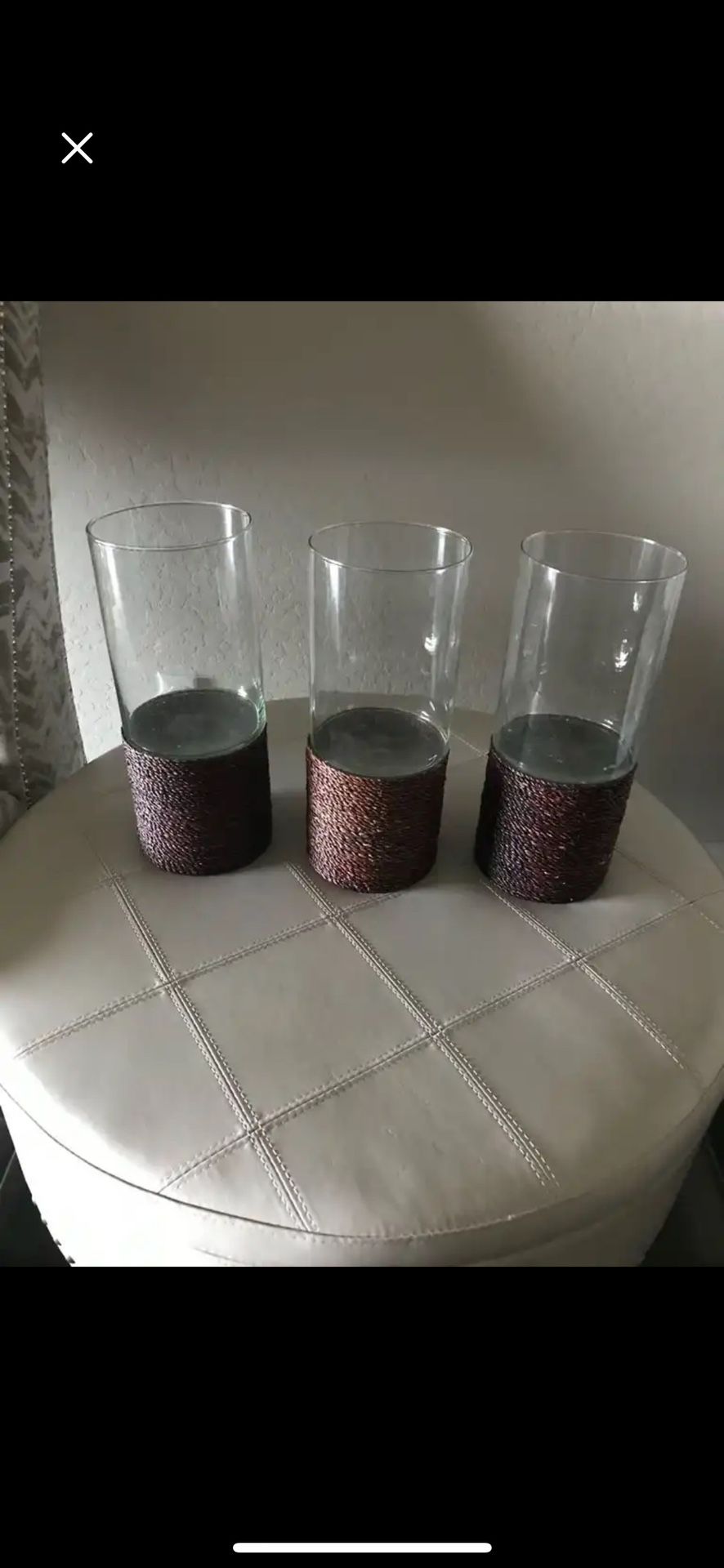 New! 3 Beautiful Seagrass hurricane glass pillars