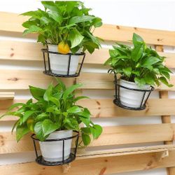 6 Pcs 8.7'' Iron Metal Railing Flower Pot Hanging Planter Baskets Stair Railing Plant Holder for Patio Balcony Outdoor Plants(Black