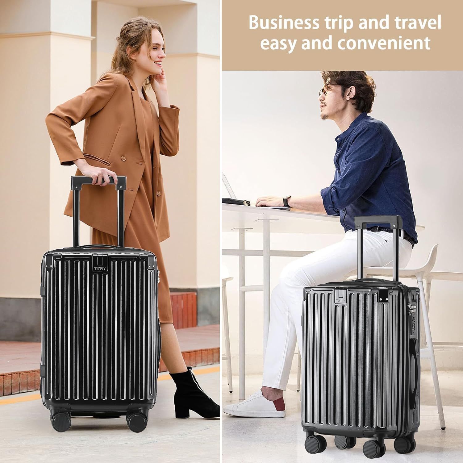 20 Inch Carry On Luggage With Cup Holder & USB Port, Airline Approved TSA-locked Luggage, Lightweight PC Material Travel Suitcase With 360° Spinner Wh