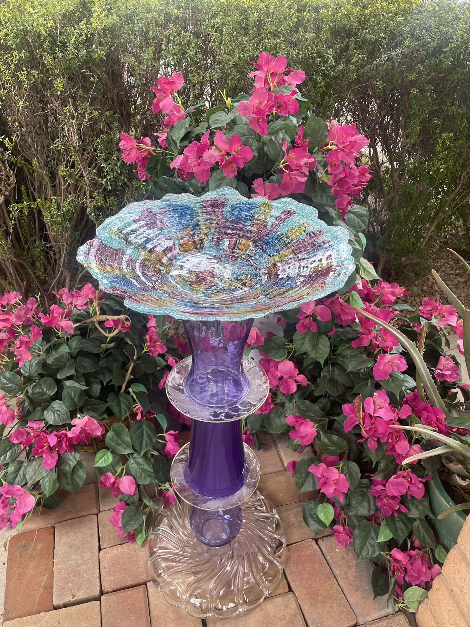 Beautiful Purple Glass Bird Bath