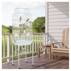 64-inch Open Play Top Bird Cages for Parakeets Cockatiels Finches Lovebirds Canaries Conures Budgies Parrot Birdcage w/Detachable Rolling Stand Light 