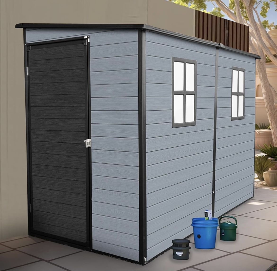 New in Box 8x4ft Resin Outdoor Storage Shed with Floor and 2 Windows Plastic Sheds & Outdoor Storage