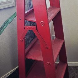 Red Wood 4 Shelf Ladder Plant Stand Display