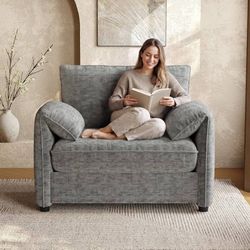Assembled Oversized Accent Chair, 41 Inch Chenille Fabric Armchair, Grey Comfy S