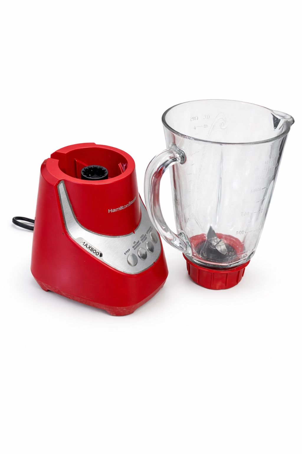 Hamilton Beach Red Blender MAX800 Glass Jar – Tested Working missing jar lid