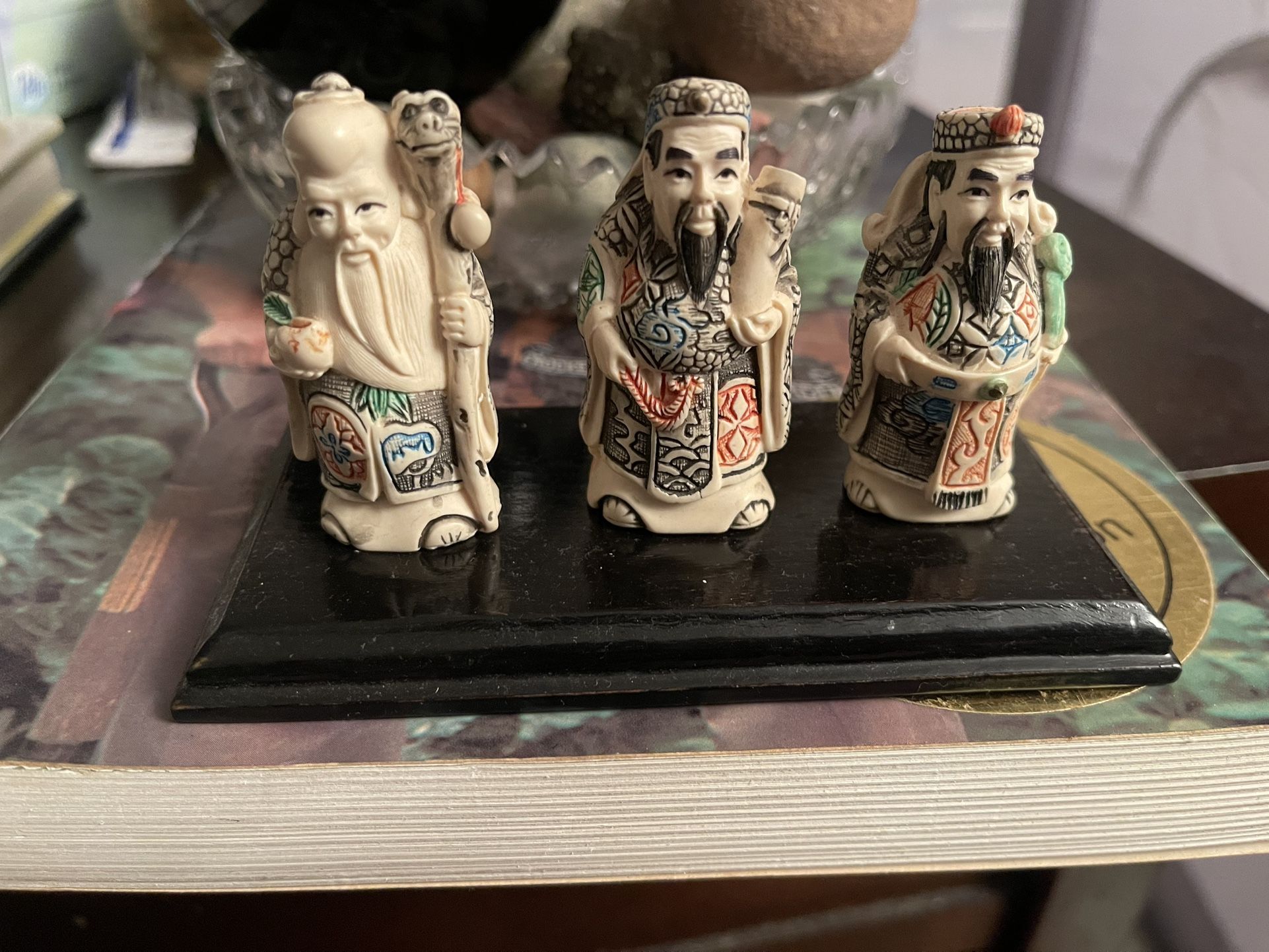 Vintage Chinese Fu Lu Shou Carved 3 Figurines