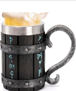 Dicunoy Wooden Viking Beer Mug, 17 OZ Stainless Steel Barrel Tankard Beer Cup with Handle