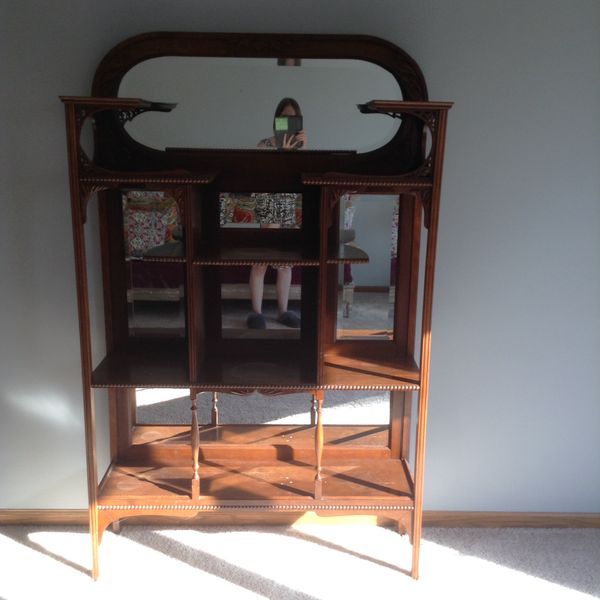 Antique Victorian Wood Shelf With Mirrors Ball And Stick Design Antique Victorian Wood Shelf With Mirrors Ball And Stick Design Curio Cabinet