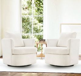 2X Beige color swivel fabric accent chairs