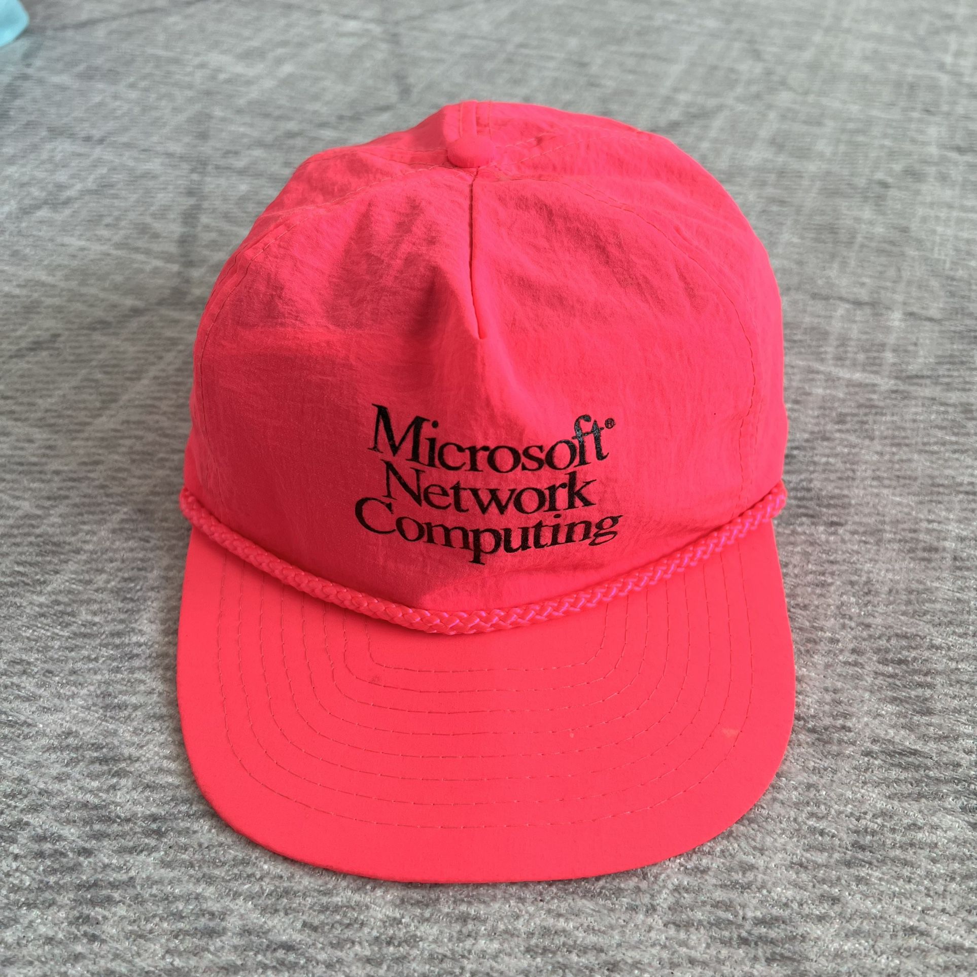 RARE Vintage 2000s Y2K Microsoft MSFT Network Computing Men’s Hot Pink Nylon Hat