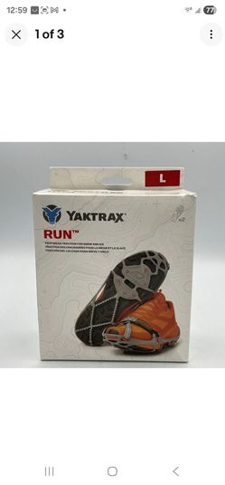 Yaktrax Run Winter Traction Cleats Large Gray Snow Ice Grip Running Shoes- Large/Medium