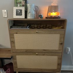 SHOE RACK RATTAN CABINET WITH 3 FLIP DOORS (BIG MOVE OUT SALE)