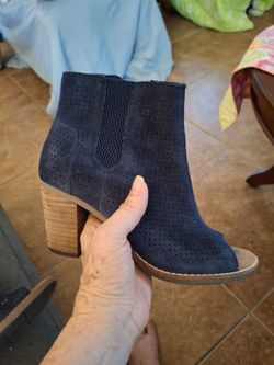 Navy Blue Suede Peep-Toe Ankle Bootie