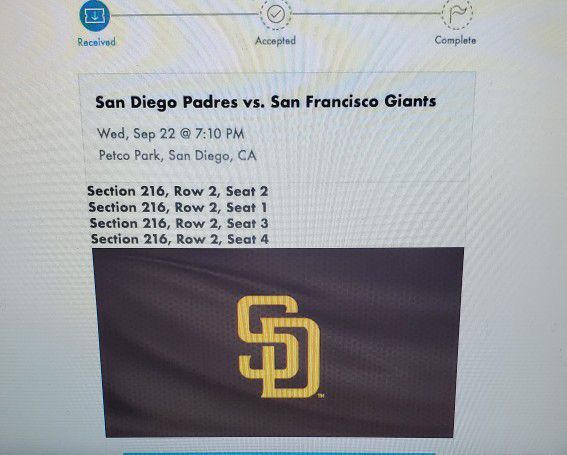 2 or 4 Padre Tix. Wed.22nd SD VS. SF Giants