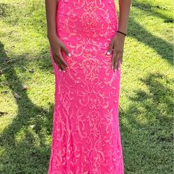 Hot pink sequence prom dress