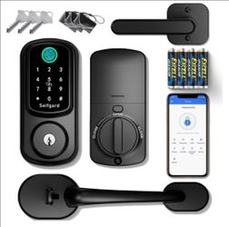 Keyless Entry Door Lock Deadbolt with Handle Set, Smart Door Lock for Front Door, Auto Lock Compatible with Alexa, Black