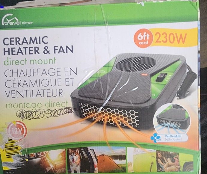 Travel Time 12V Heater Fan, 230w - Universal for Most Vehicles, Dual Heat & Fan, Truck & Car Heater, Portable Heater, Includes Mounting Accessories