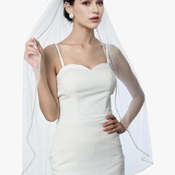  Alternating Wavy Crystal Beaded Bridal Wedding Veil