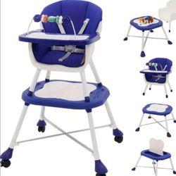 Baby High Chair, 5 in 1 High Chair for Toddlers, Feeding Chair for Toddlers with Toy Hanger and Wheels, Convertible Dining Chair and Placemat, Dining