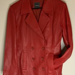 Small New with tags Champagne Colored Faux Fur Allegra K blazer and red authentic leather doubled breast form fitting blazer. BUNDLE $28 for  set of 2