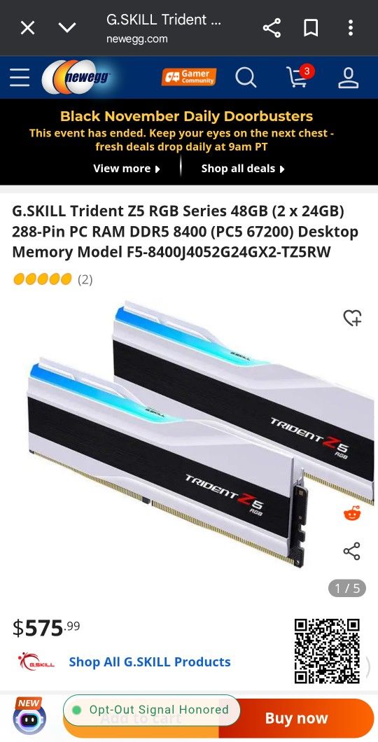 G.SKILL Trident Z5 RGB Series DDR5-8400 RAM (Intel XMP 3.0) 48GB (2x24GB)