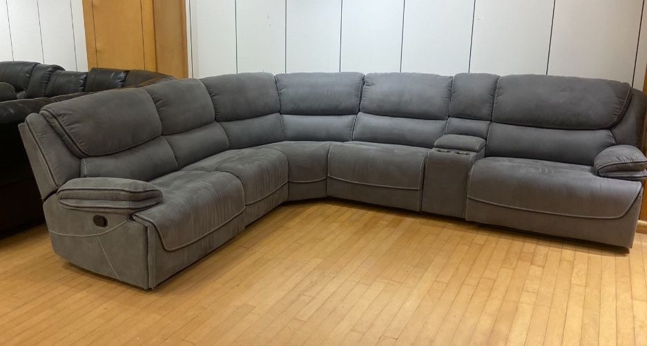 Fourth of July sale starts now. Alejandra modular reclining sectional in gray or tan $1199. Easy finance option. Same day delivery d delivery delivery