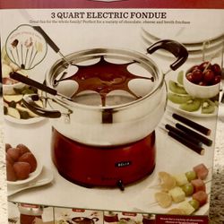 NEW 3QT Stainless Steel Fondue Pan, Heater and Skewers Set