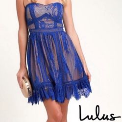 Sale $75 New Lulu's Ryse Jade Lace Strapless Dress in Royal Blue Size Large 