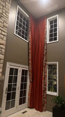 Floor-to-Ceiling Rust Red Floral Curtain Panels