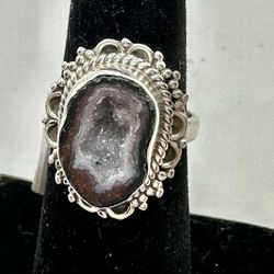 Gray Geode  Silver Ring Size 7
