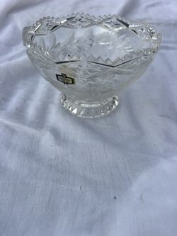 VTG ‘70’s Yugoslavia 24% Lead Crystal Candy Bowl Dish Etched Roses And Leaves 