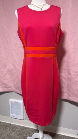 Pink and Orange Colorblock Sleeveless Sheath Dress