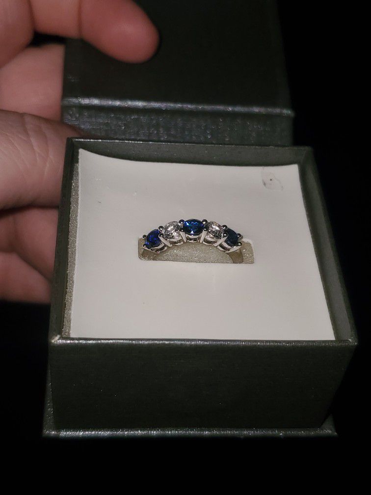 Blue And White Sapphire 14 Karat White Gold Ring
